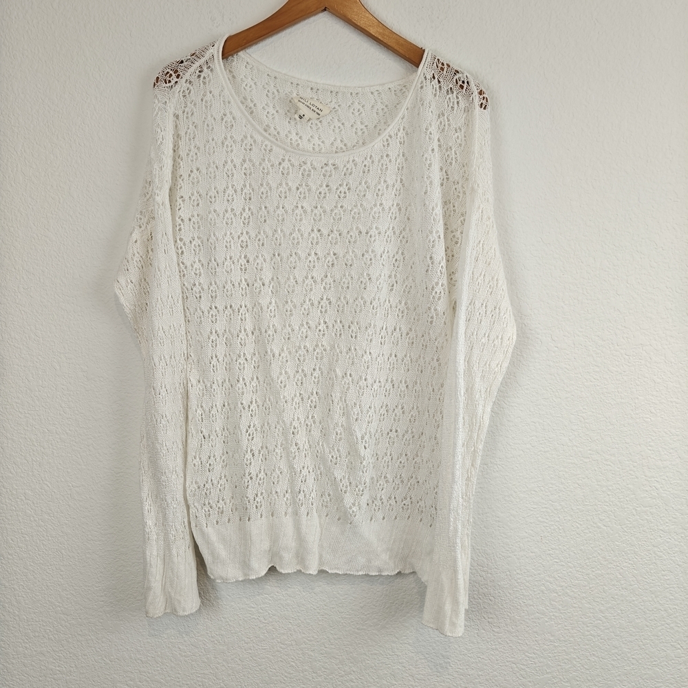 Nili Lotan White Linen Open Knit Sheer Pullover Sweater Top Sz M
